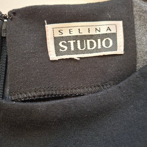 Selina Studio Black Grey Sleeveless Pencil Dress Size M Office Demure Sleek - Picture 12 of 12